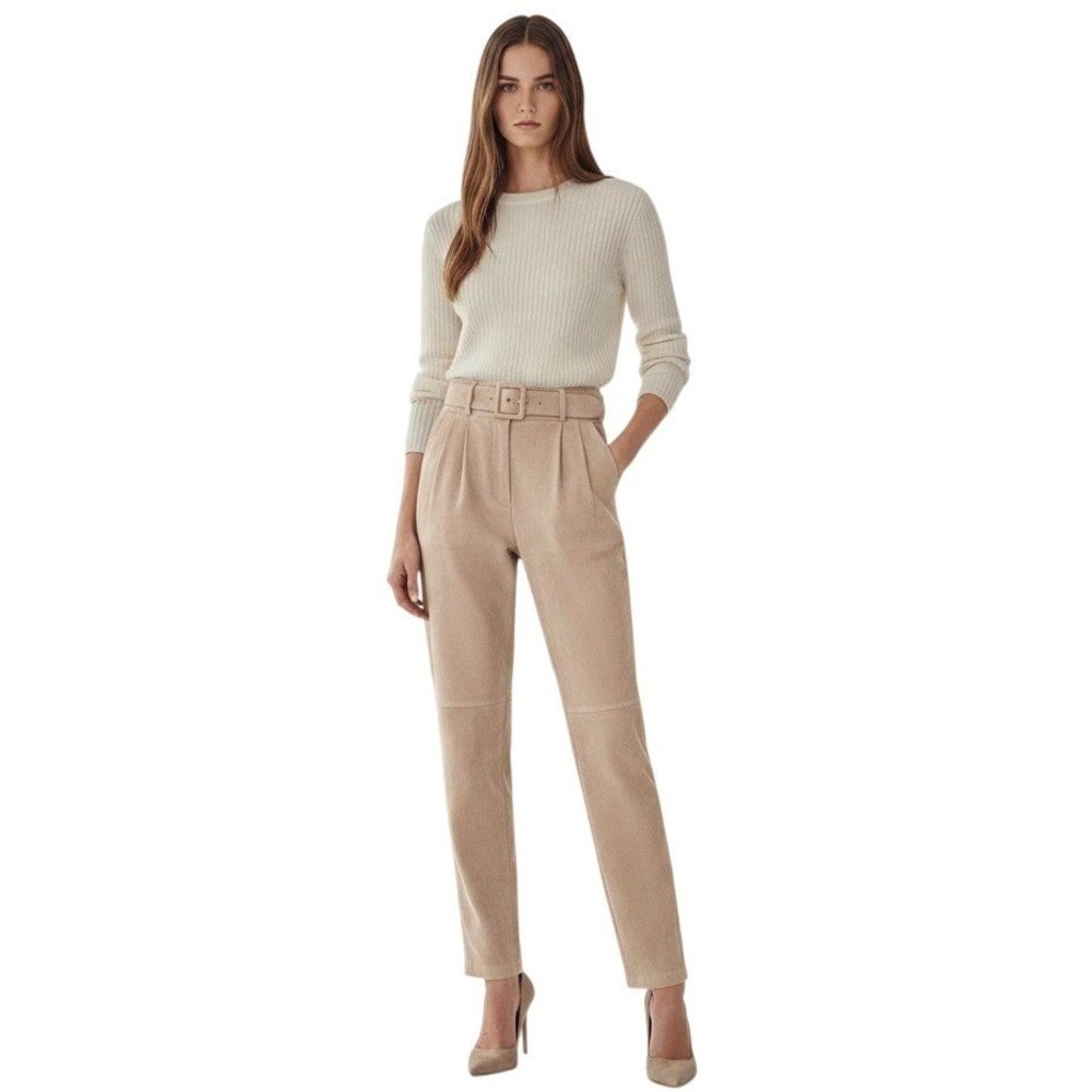 Ralph Lauren Collection Purple Label Rogers Suede Pants Beige Italy 8 NWOT Rare
